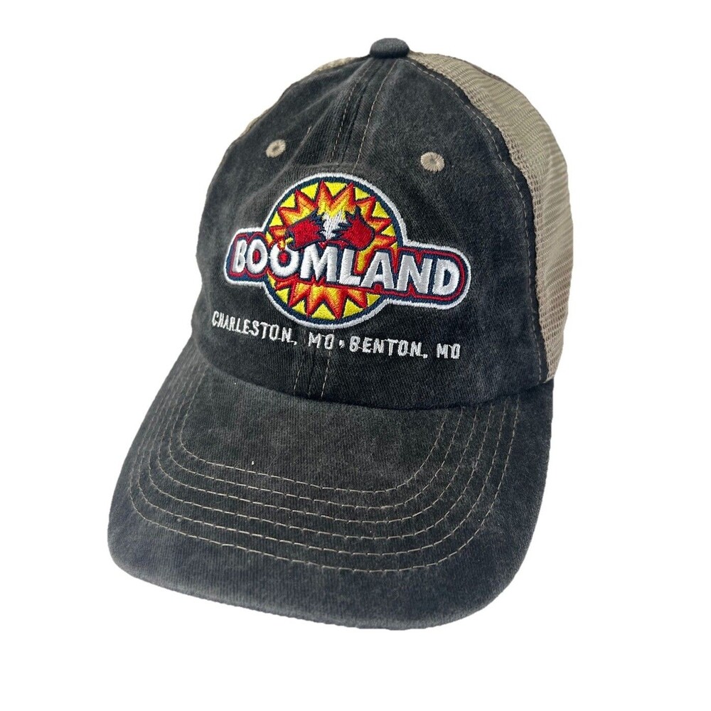 Boomland Embroidered Logo Distressed Baseball Hat Charleston Benton MO SnapBack